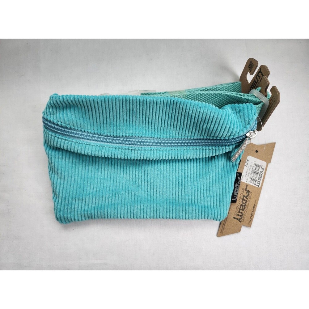 NWT Fydelity Ultra-Slim Adjustable Crossbody Fanny Pack Plush Corduroy Teal